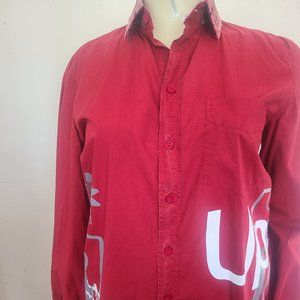 Upcycled red poplin shirt